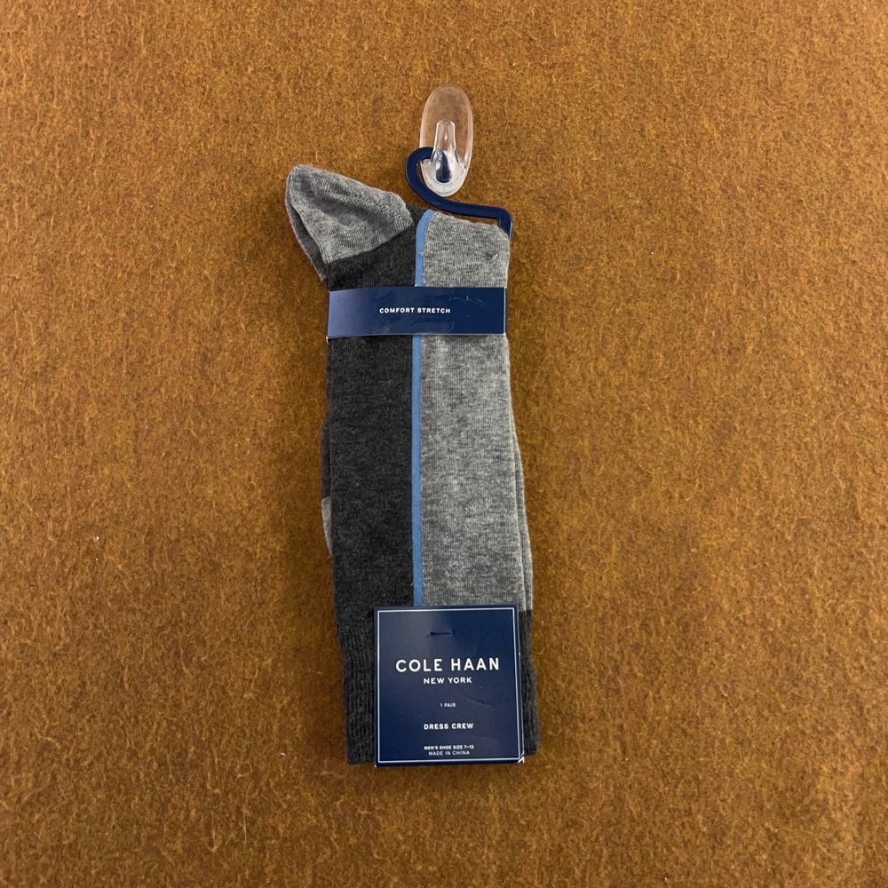 Cole Haan Mens 7-12 Gray Colorblock Comfort Stretch Dress Crew Socks NWT